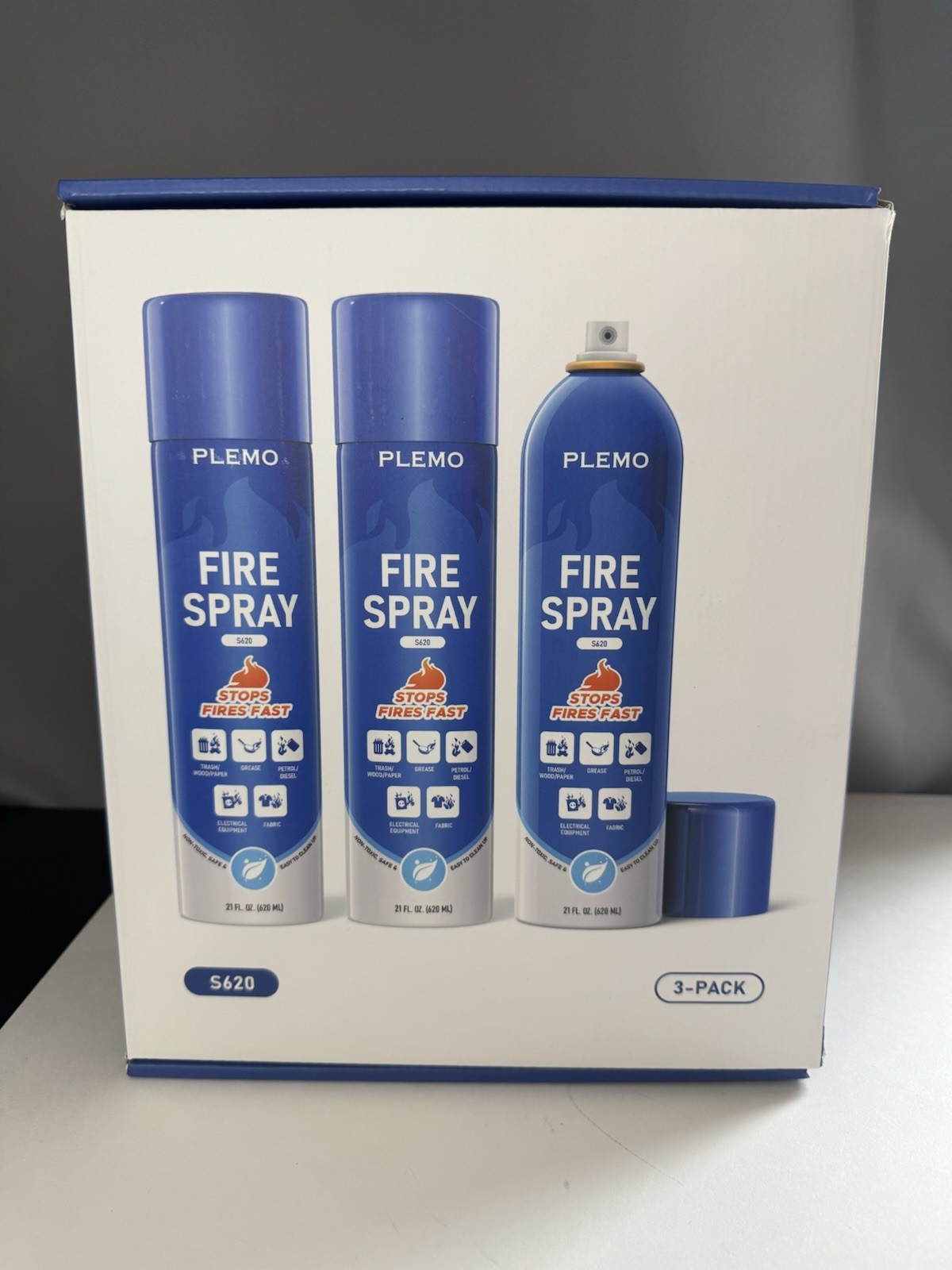 3 Pack PLEMO Fire Extinguisher Aerosol Fire Spray Multi Purpose New