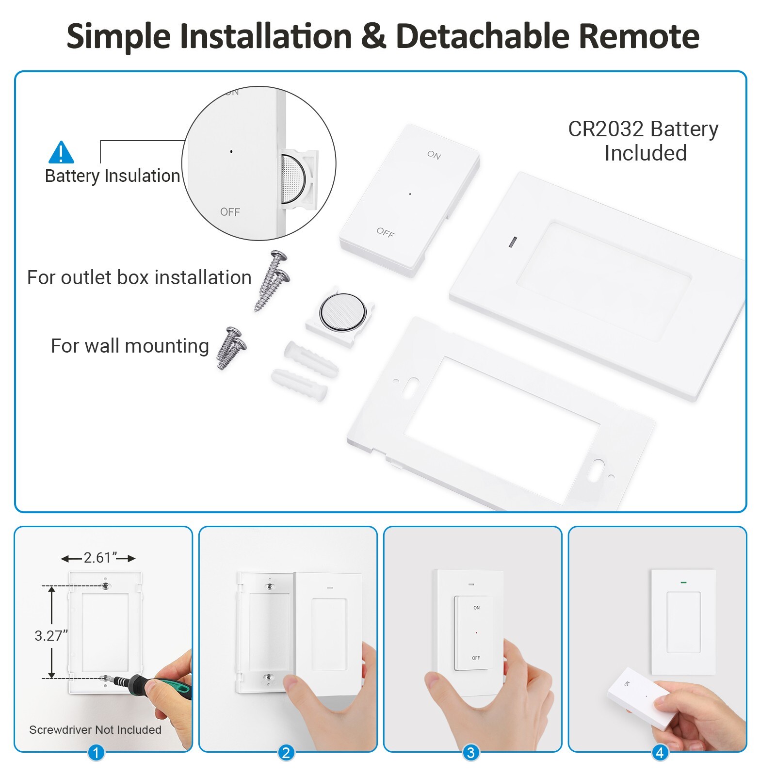 DEWENWILS Remote Control Outlet, Wireless Wall Light Switch 2 Side Outlets