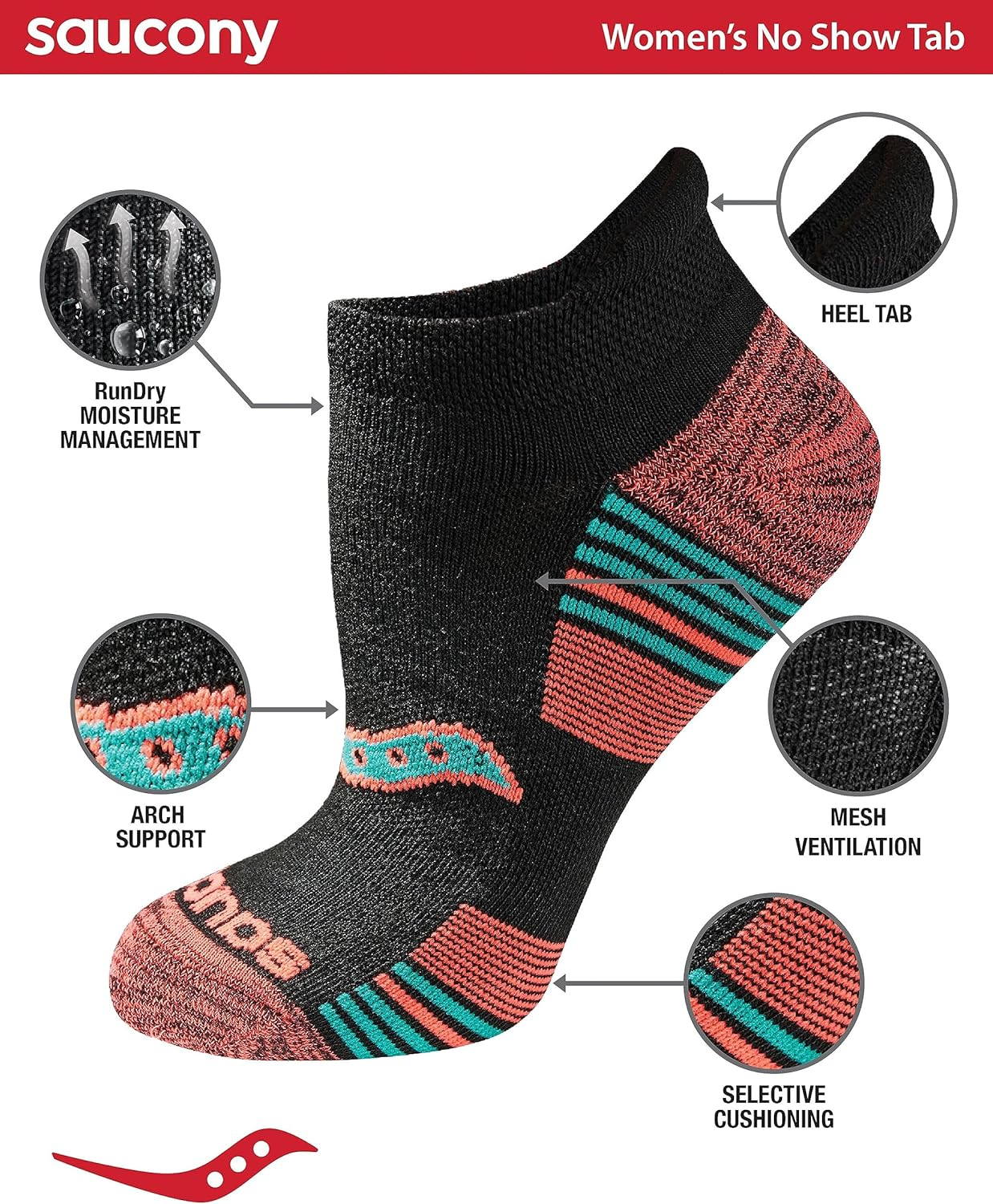 Saucony Women'S Rundry Performance Heel Tab Athletic Socks, Available in S-L (8,