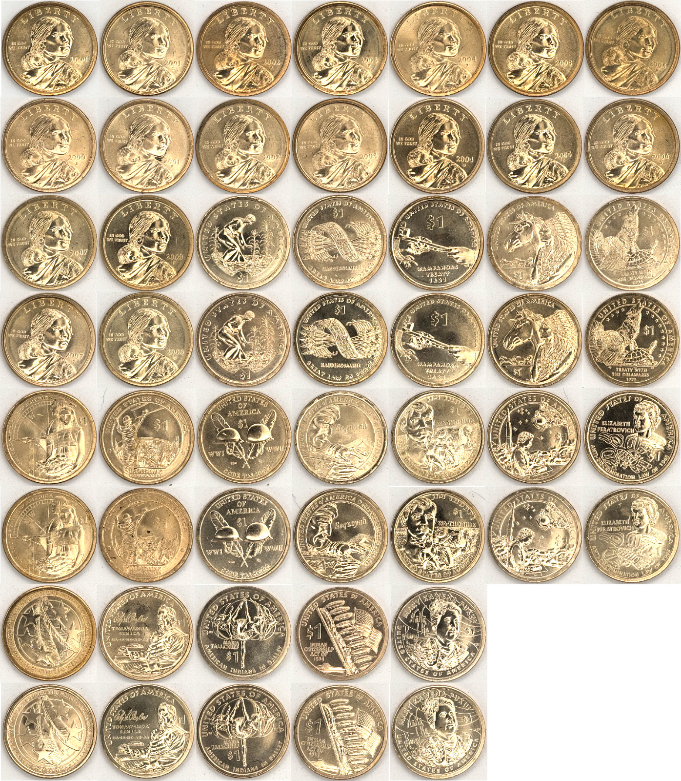 2000 - 2025 & 2026 Sacagawea Native American 54 Coin PD BU US Mint Roll Set