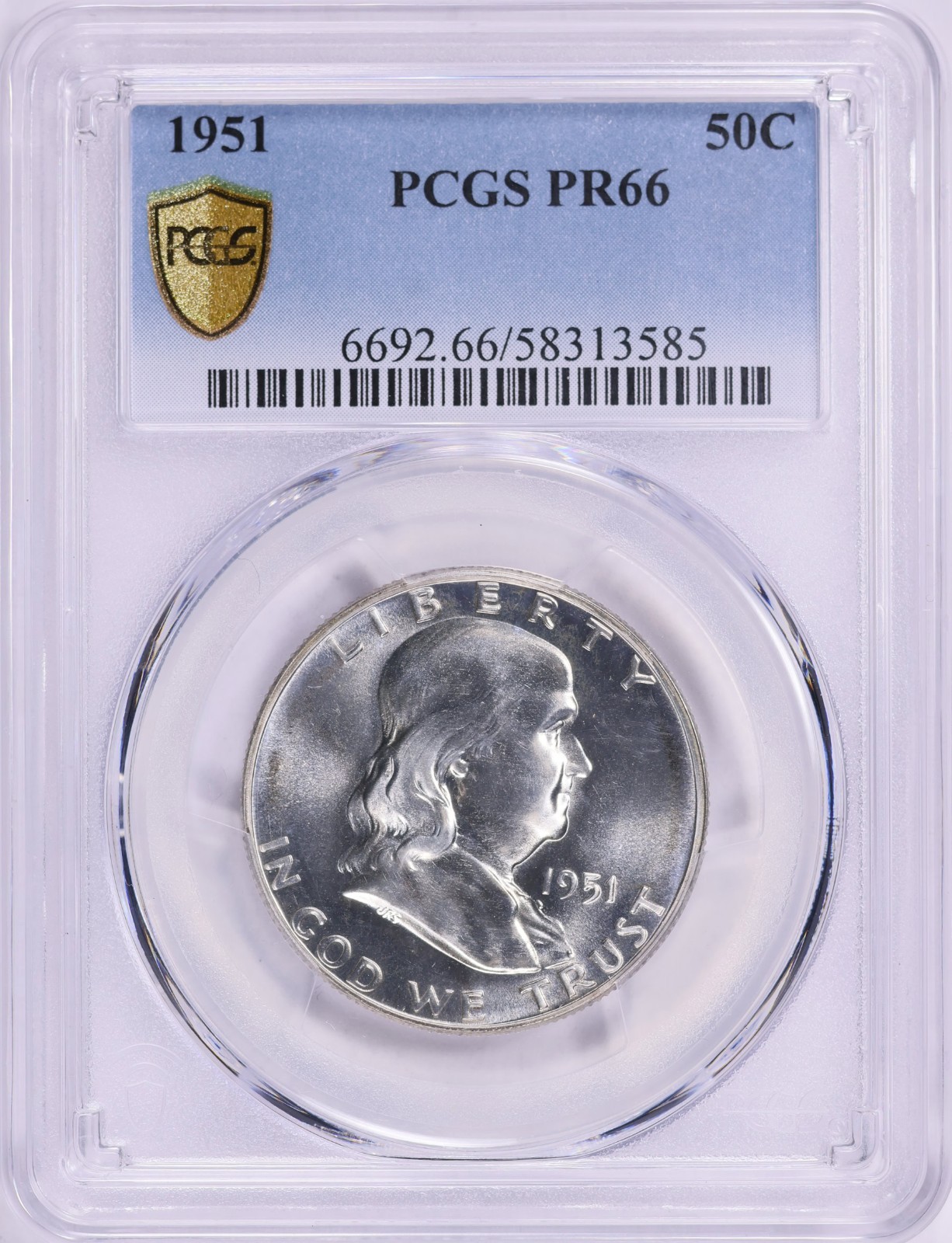 1951 Franklin Half PCGS PR66 Light Peripheral Secured Holder PF66