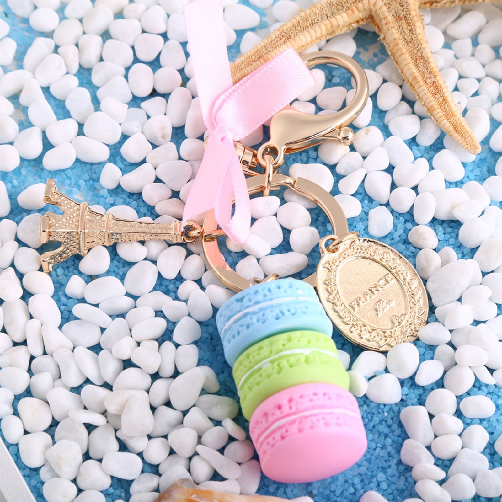 (Blue)Colorful Cute Macaroon Eiffel Tower Keychain Keyring Bag Pendant Car
