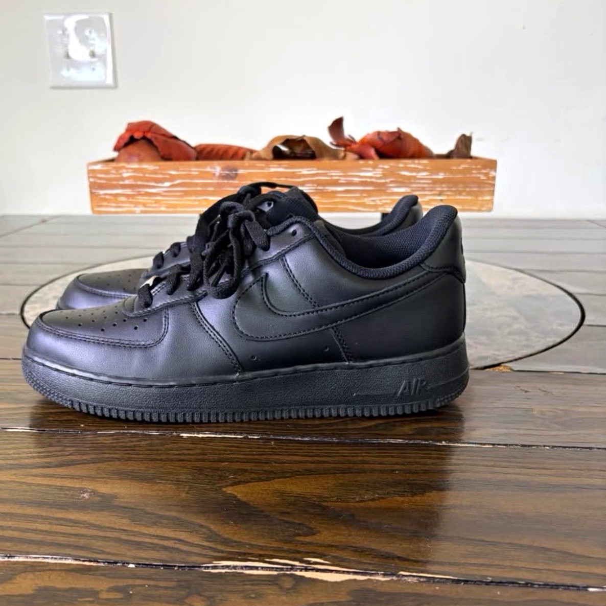 Nike Air Force 1 Low Black Leather Low Top Lace-Up Men's Sneakers