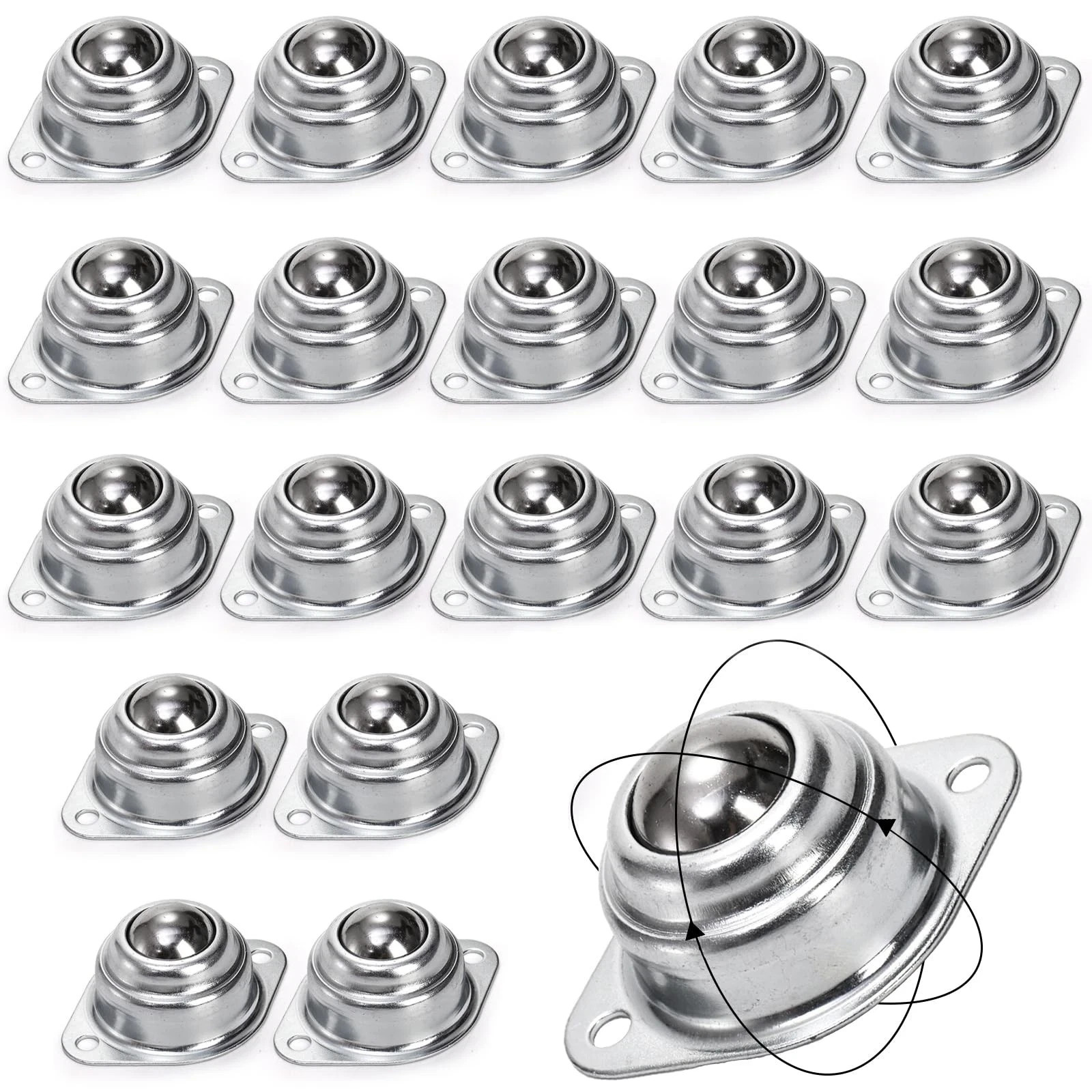 20 Pack 1 Inch Roller Ball Transfer Bearings, Carbon Steel Swivel Ball Caster...