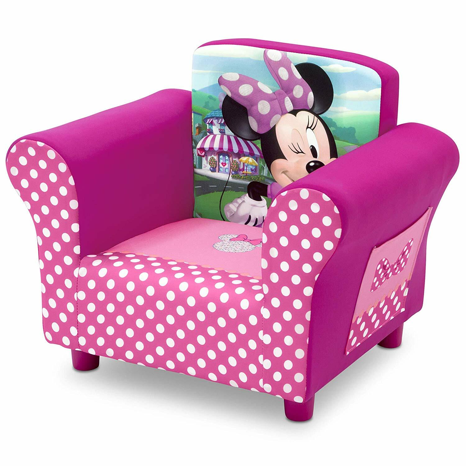 Kids Chair Mini Mouse Upholstered Seat Childrens Furniture Toddler Pink Pokadot