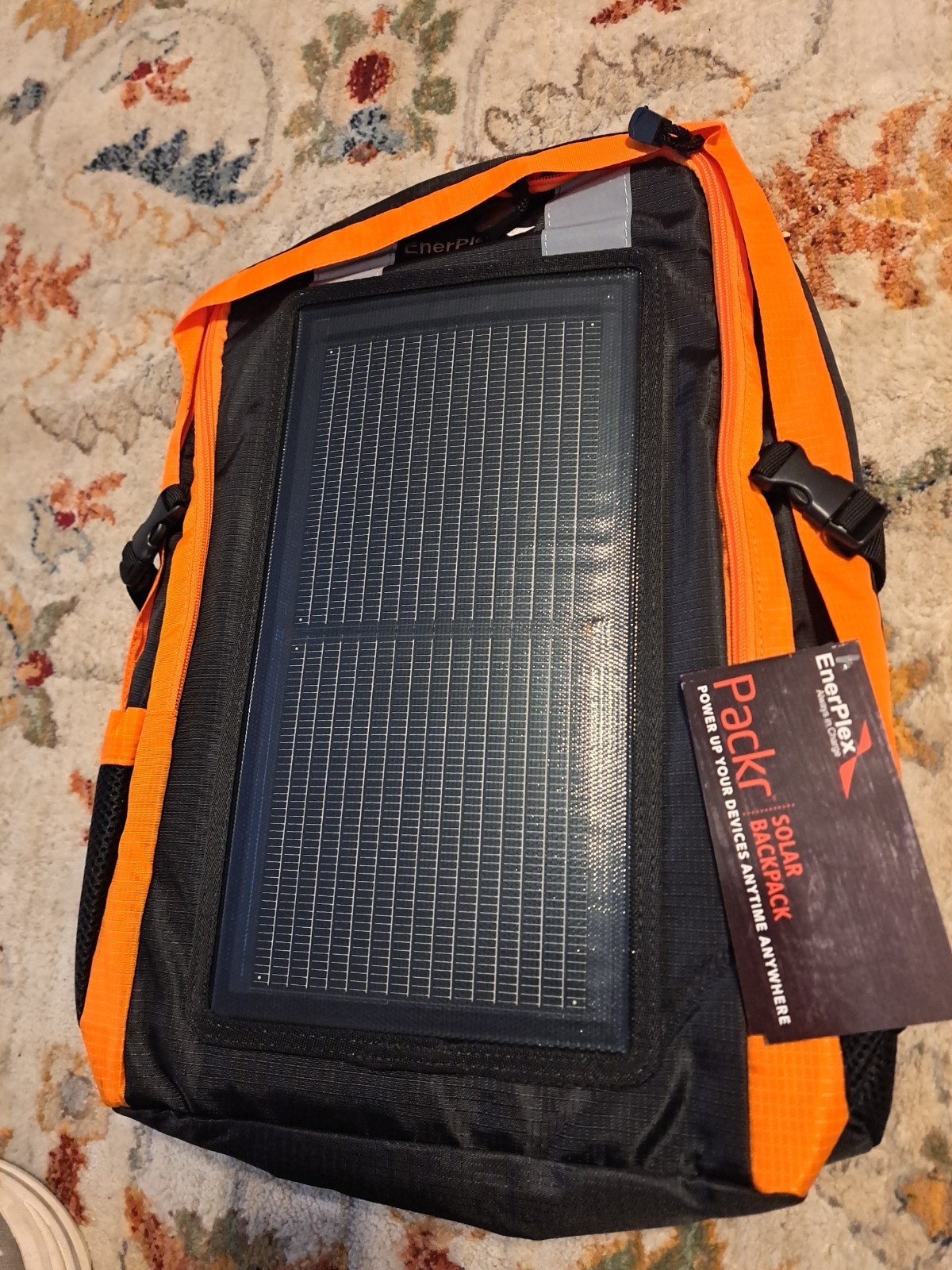 EnerPlex Packr Solar Hiking Backpack Black Orange USB Charging Padded Straps