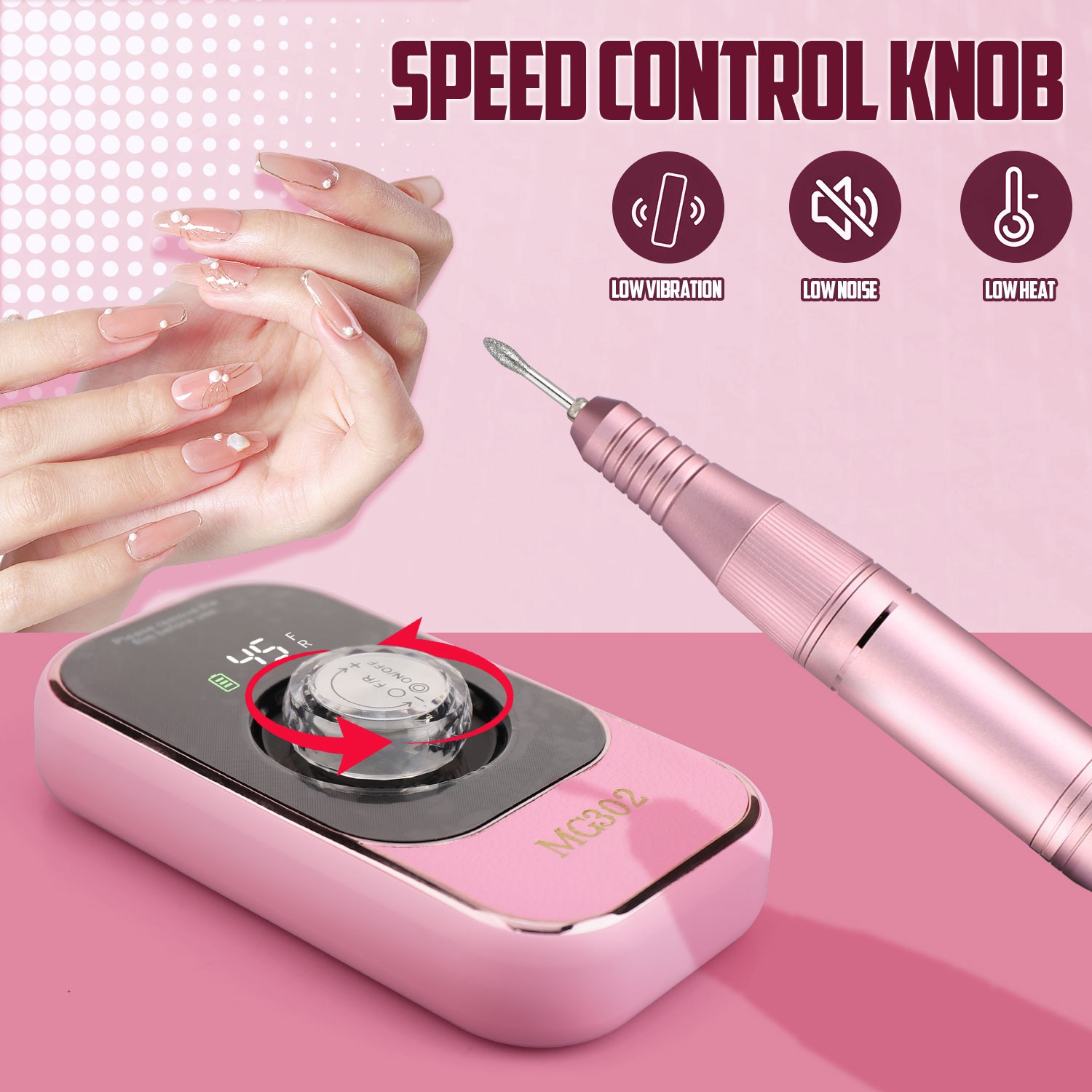Professional Electric Nail Drill, 40000 RPM Cordless Rechargeable