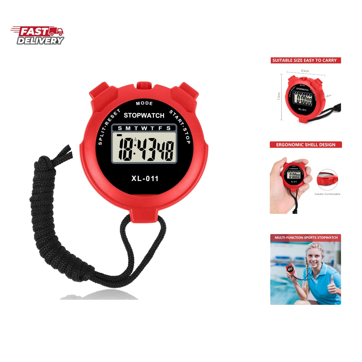 Digital Sport Timer, Large Display Stopwatch with Single Lap Split, 12/24 Hou...