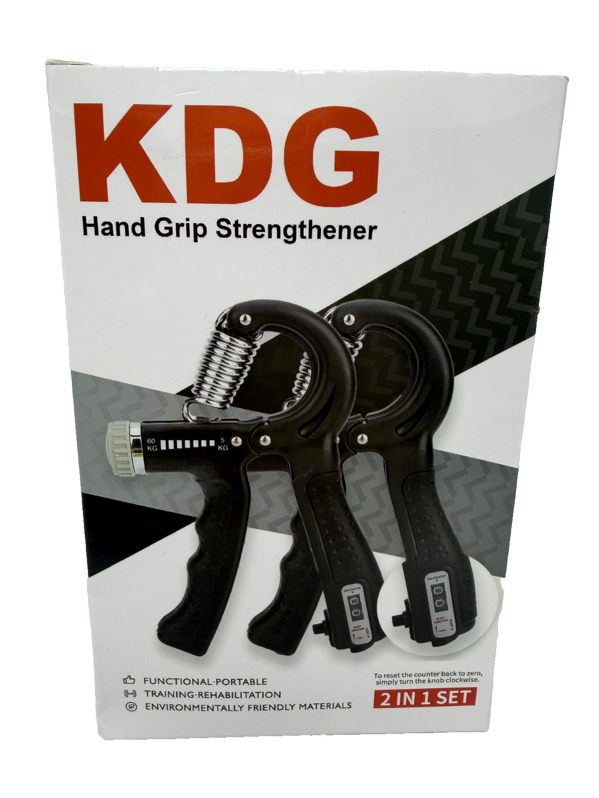 KDG Hand Grip Strengthener 2-in-1 Set - Adjustable 10-130, Counter, Portable