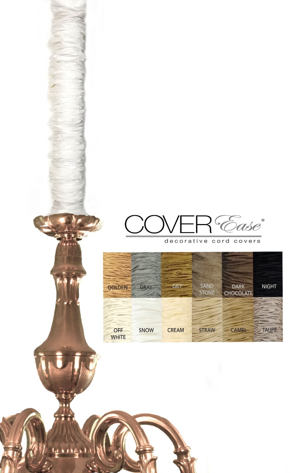White Hook & Loop Removable Cover 6 ft Chandelier Chain Cover USA