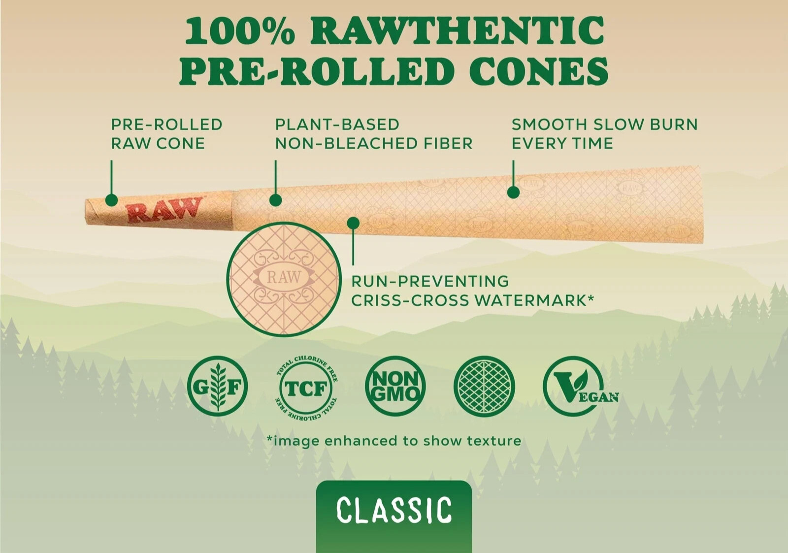 RAW Dogwalker Mini 70/24 Cones – 100 count – Small Pre-Rolled Classic Papers