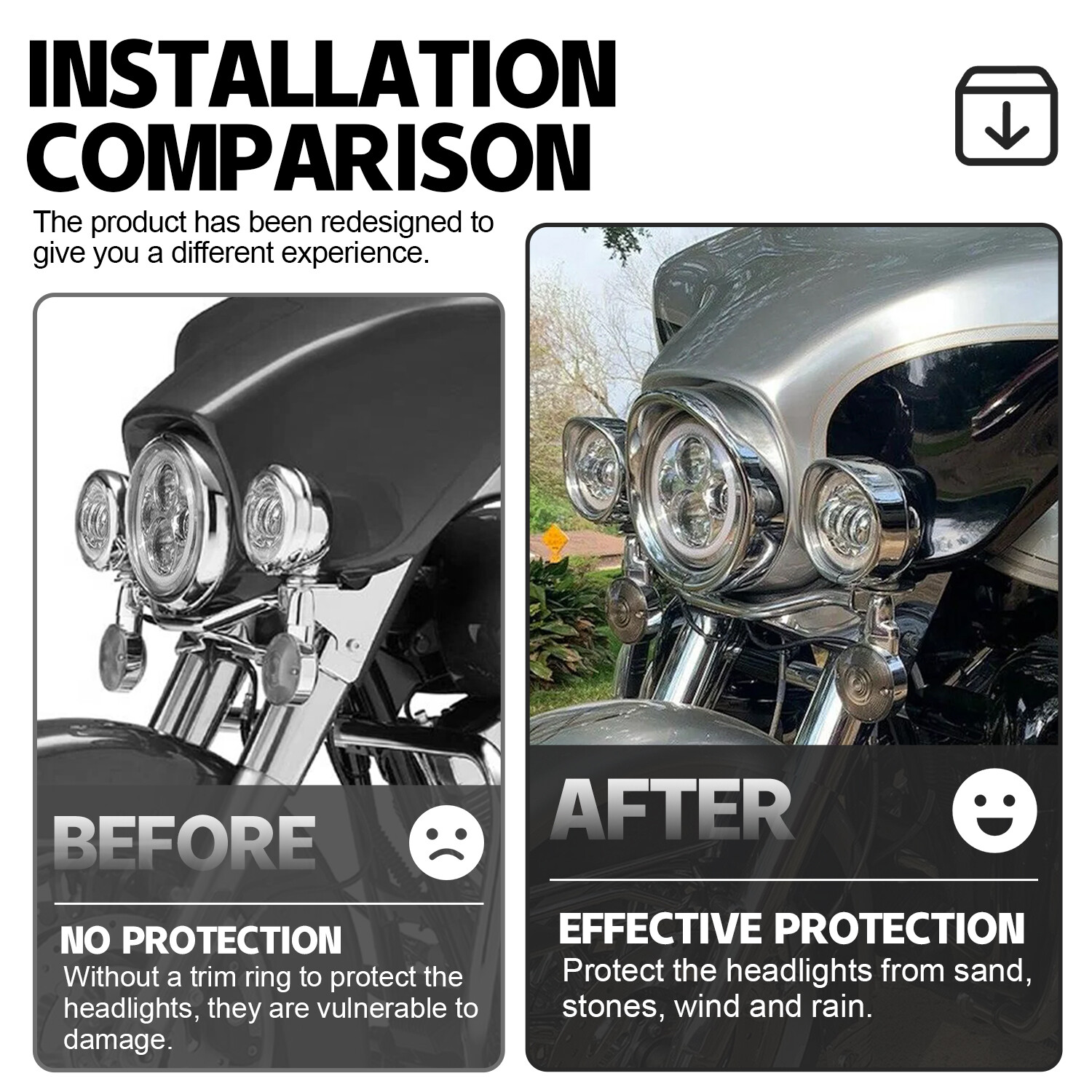 Fit For Harley Touring 94+ 7" Headlight 4.5 Passing Light Trim Ring Bezel Visor