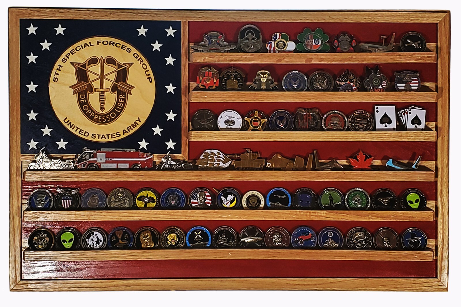 US Army 5th Special Forces Group Challenge Coin Display Flag 70-100 Coins Trad