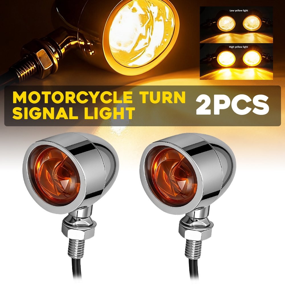 2X 12V Chrome Bullet Motorcycle Turn Signal Light Amber Blinker Indicator Lamp