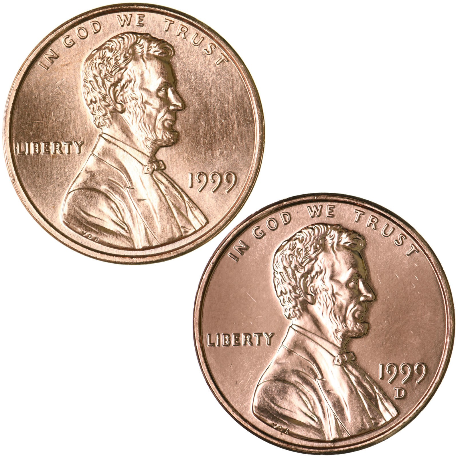 1999 P D Lincoln Memorial Cent Brilliant Uncirculated 2 Coin Year Set