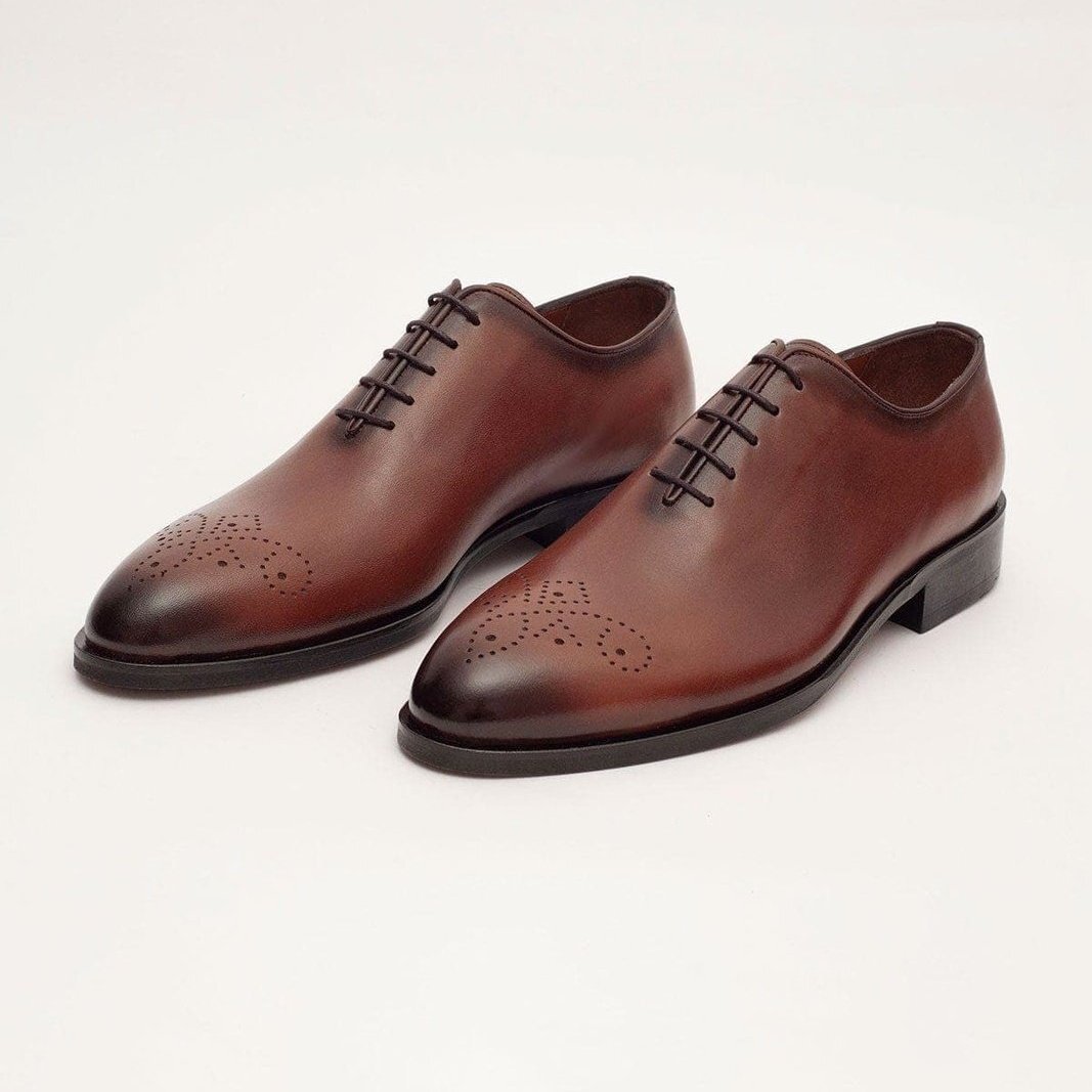Ariston Mens Solid Cognac Whole Cut Oxford Leather Dress Shoes