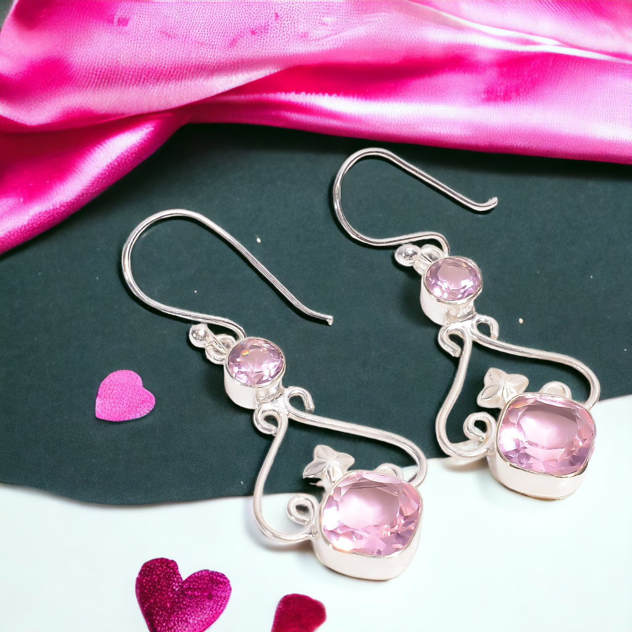 Natural Pink Amethyst Gemstone Drop/Dangle Earrings 925 Sterling Silver Jewelry