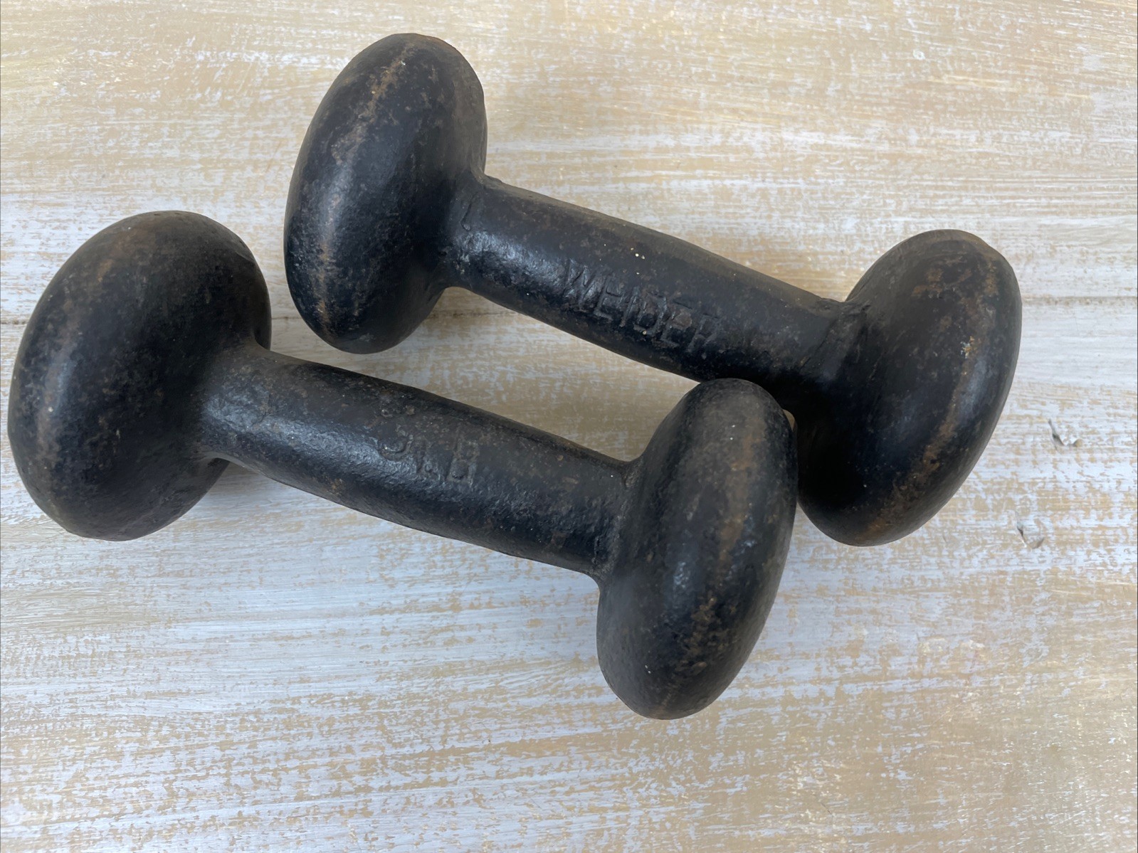 Pair of Vintage Weider 5 Lb Cast Iron Bun Style Dumbells Weights (10 Lb. total)
