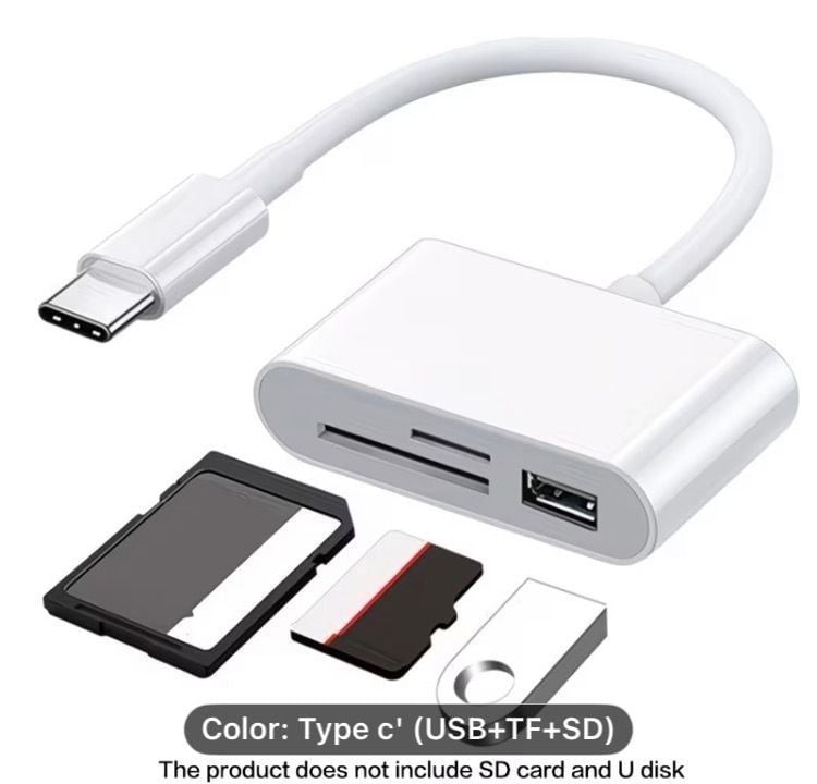HOVEYO USB-C 3-in-1 Card Reader Hub - SD, Micro SD, and USB Adapter - White