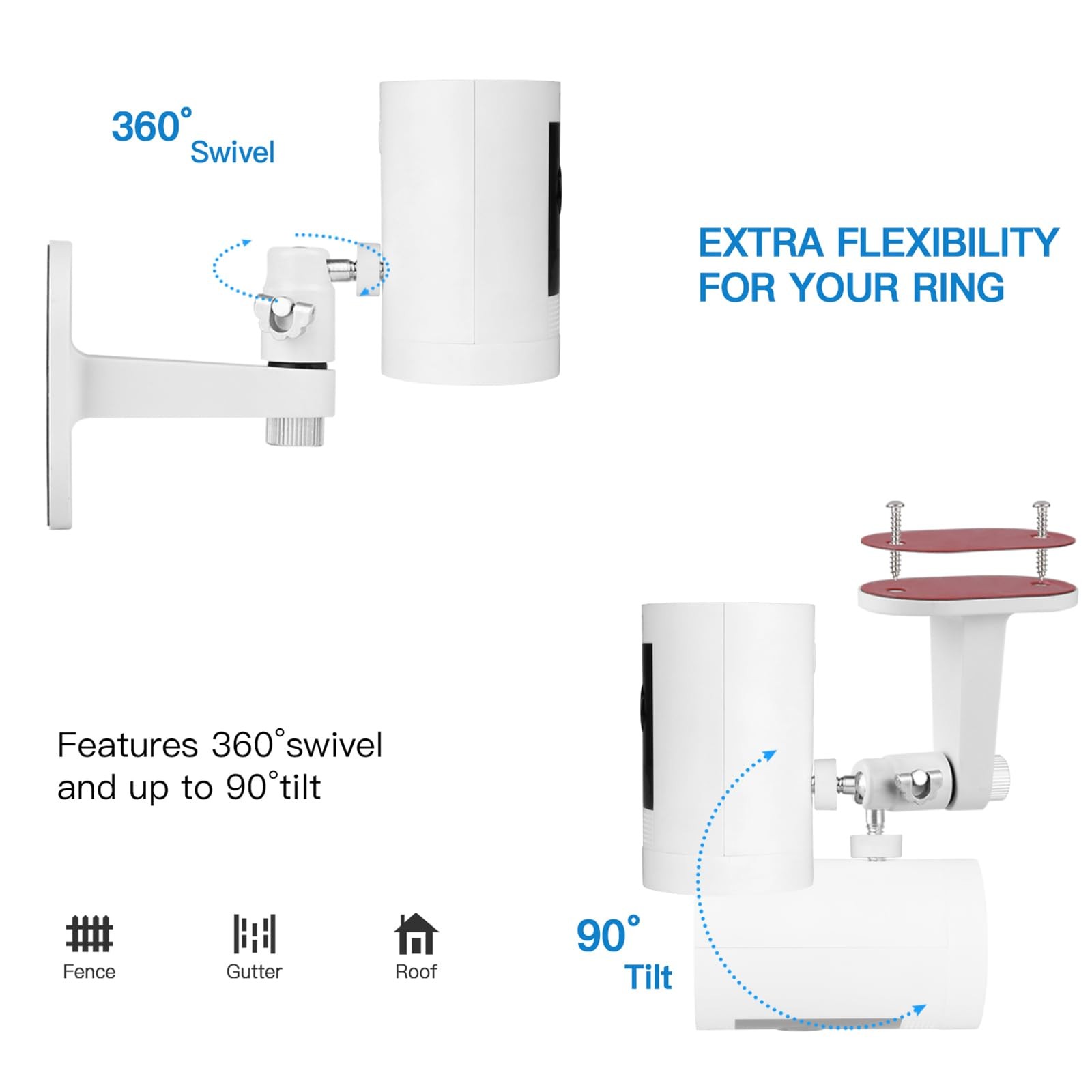 2Pack Adjustable Security Wall Mount Bracket for Ring Stick Up 2Pack, White