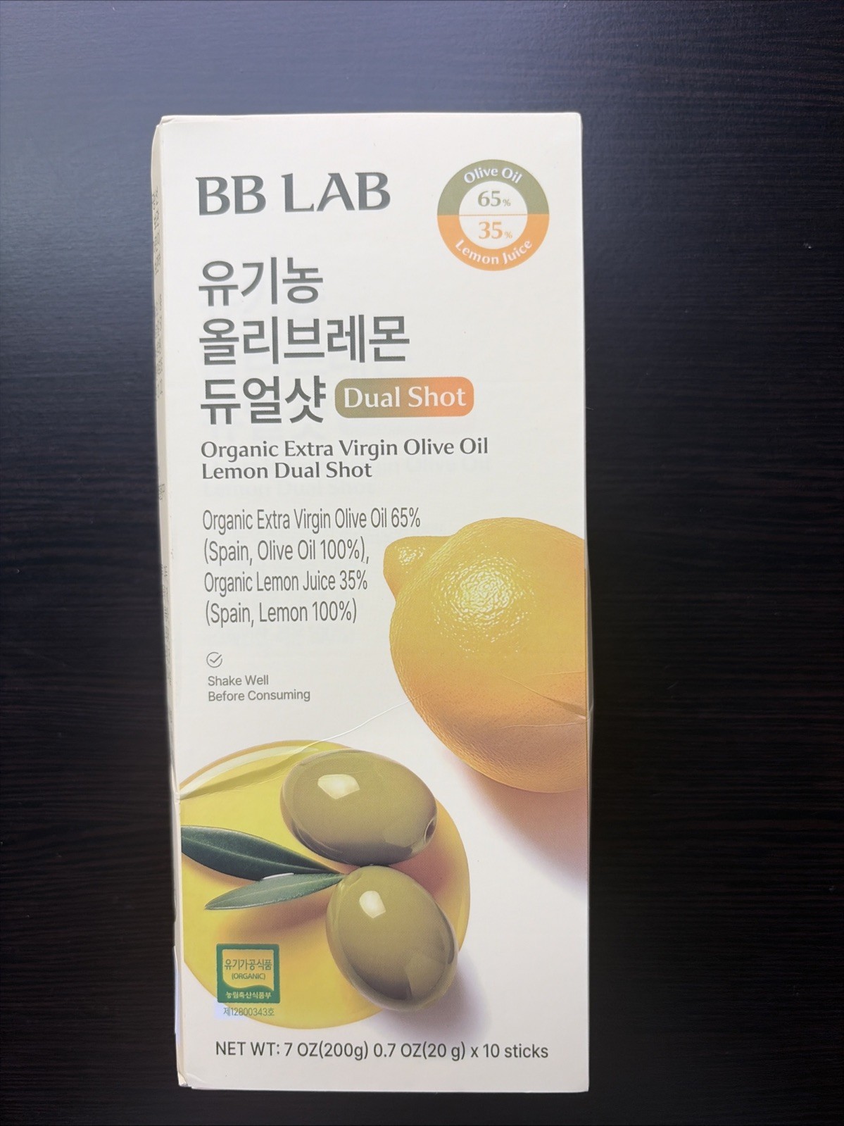 BB LAB Organic Extra Virgin Olive & Lemon Dual Shot, 65:35 Ratio, 10 Sticks