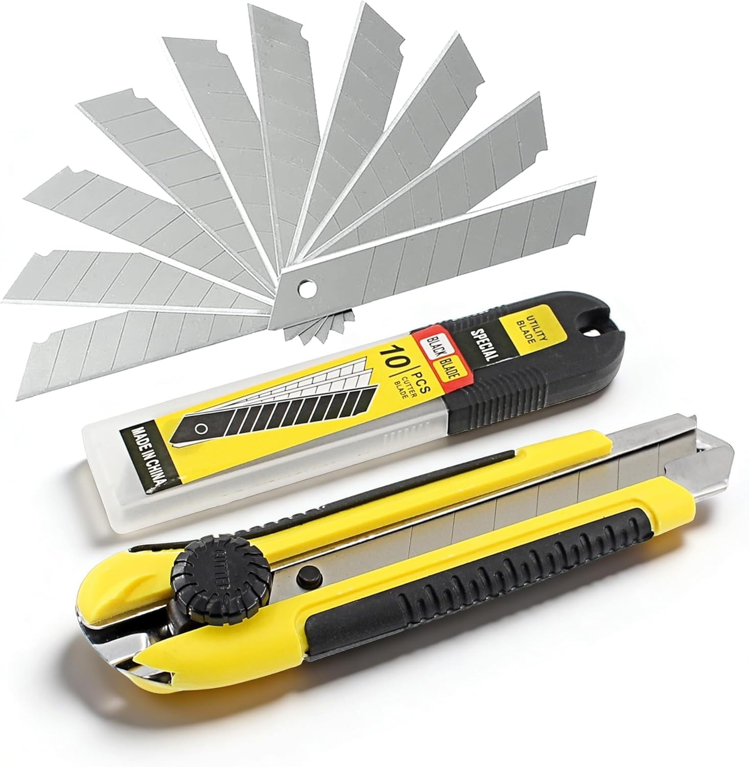 Heavy Duty 25mm Utility Knife, 10pcs SK5 Snap-Off Blades, Locking Retractable