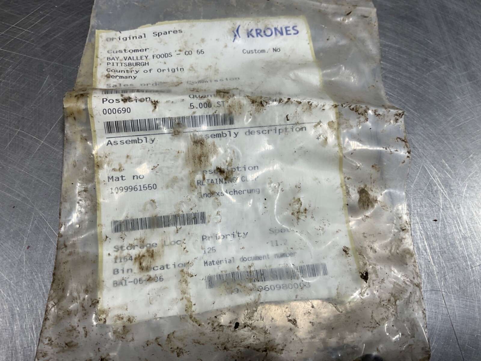 5 KRONES RETAINING CLIP 1099961550 NEW