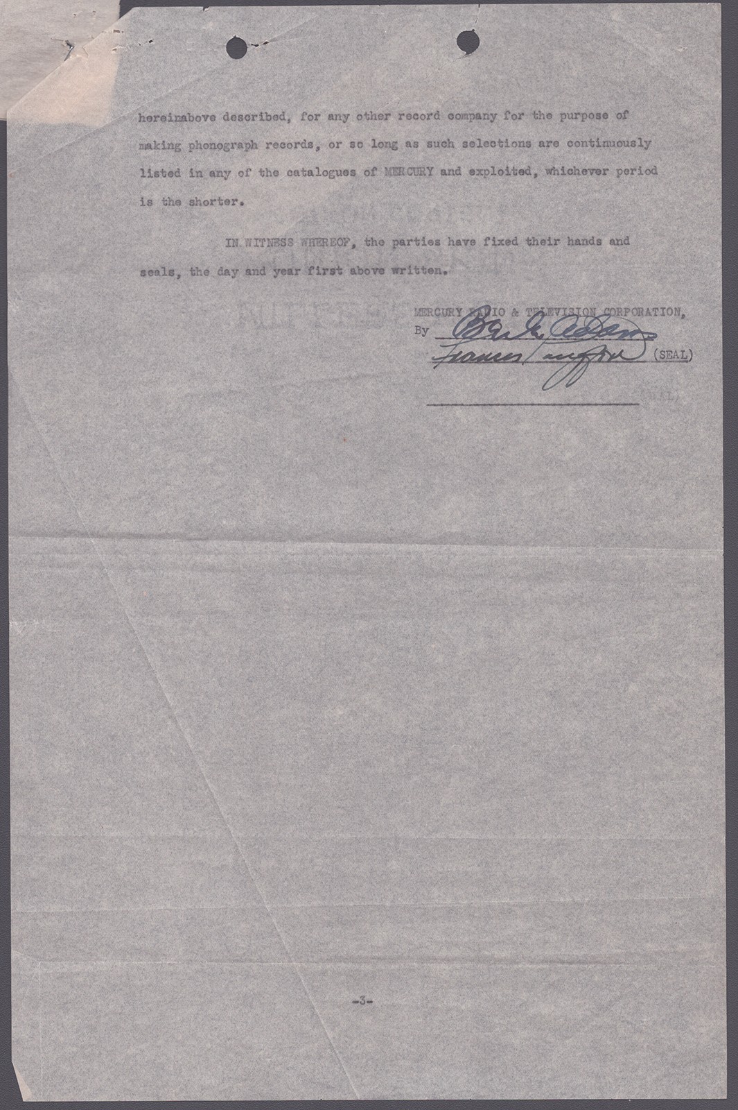 FRANCES LANGFORD - DOCUMENT SIGNED 03/08/1947