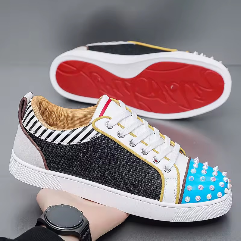 Luxury Fashion Men Rivet Spike Low Top Sneakers Red Bottom Shoes louis EU 36-45
