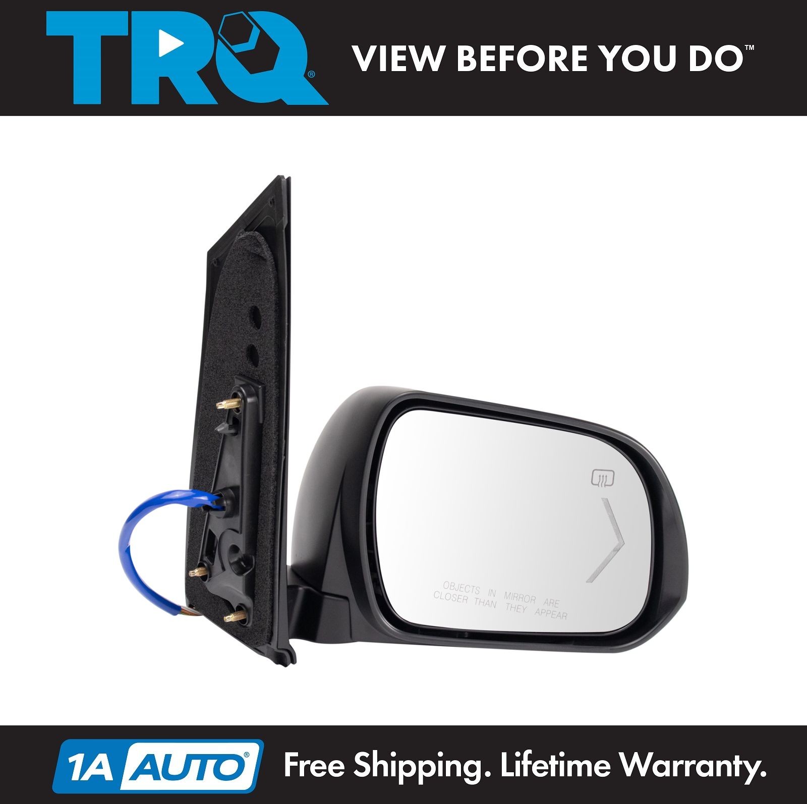 TRQ Mirror Power Folding Heated Signal Memory Puddle Black Right RH for Sienna