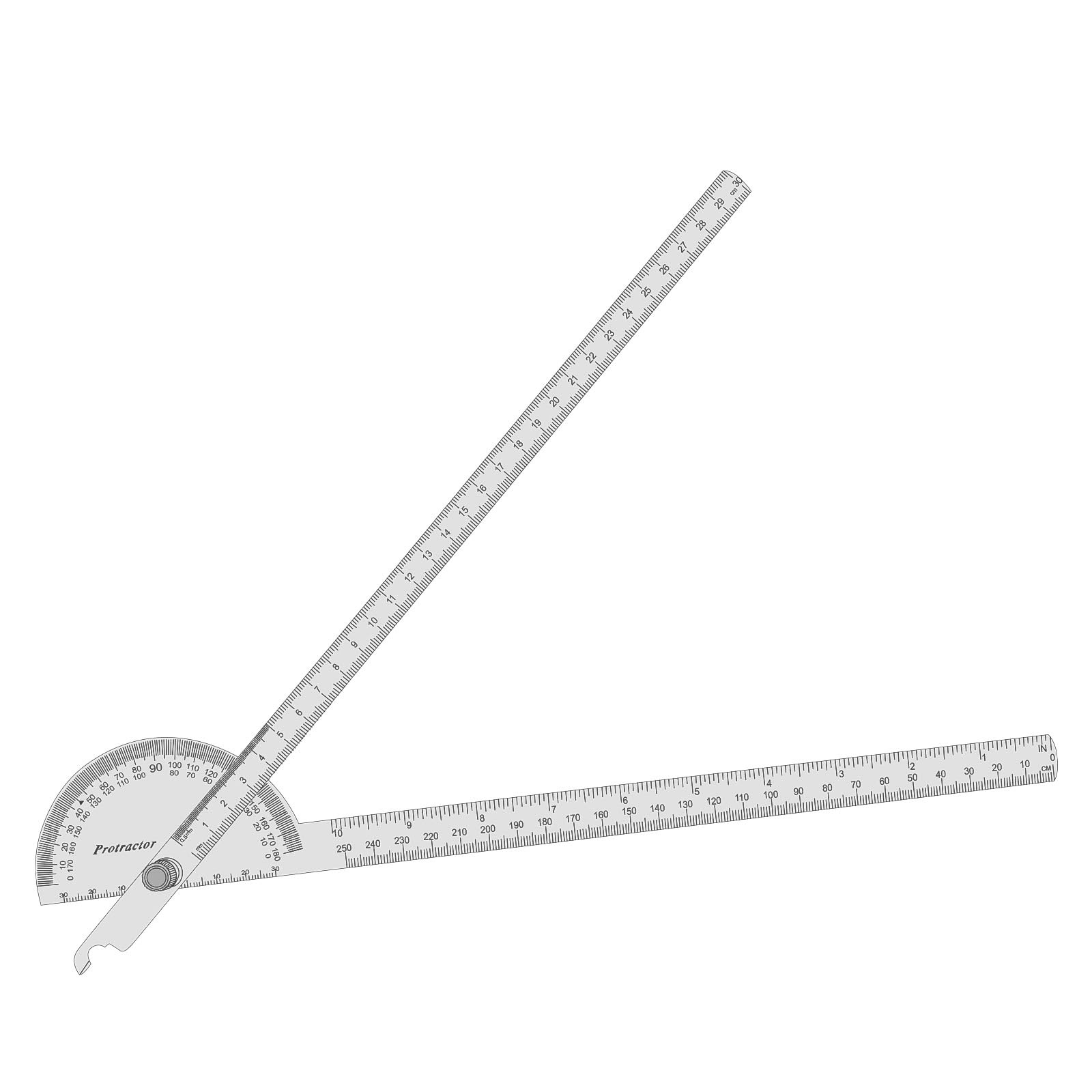 Stainless Steel Angle Protractor 180 Two Arm Ruler Dual Units 30 cm 11.8 In