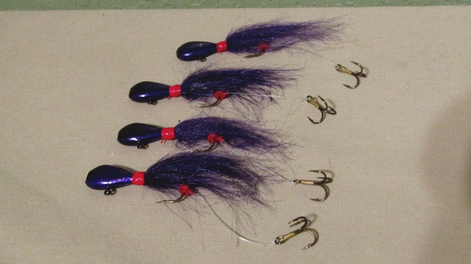 Lake Erie Purple Hair Jigs 3/4 Ounce with Stinger hook 4 Pack Powder Paint