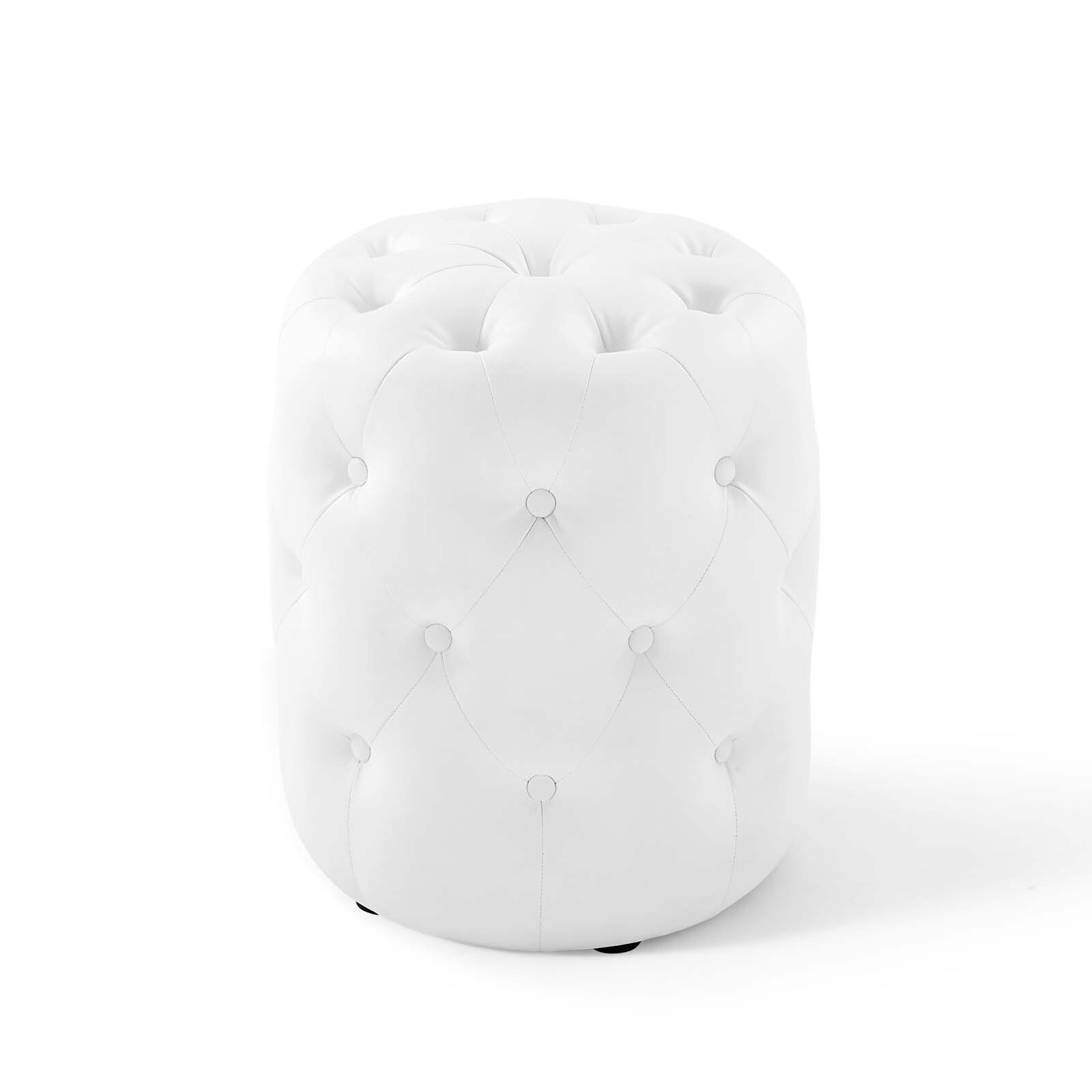 Modway Amour Tufted Vegan Leather Round Upholstered Ottoman in White