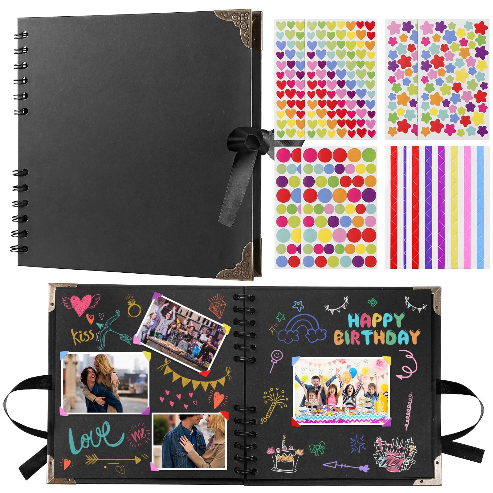 GWHOLE Scrapbook Album 60 Pages 8 x 8 inch DIY Scrap Book 8x8 inches, Black