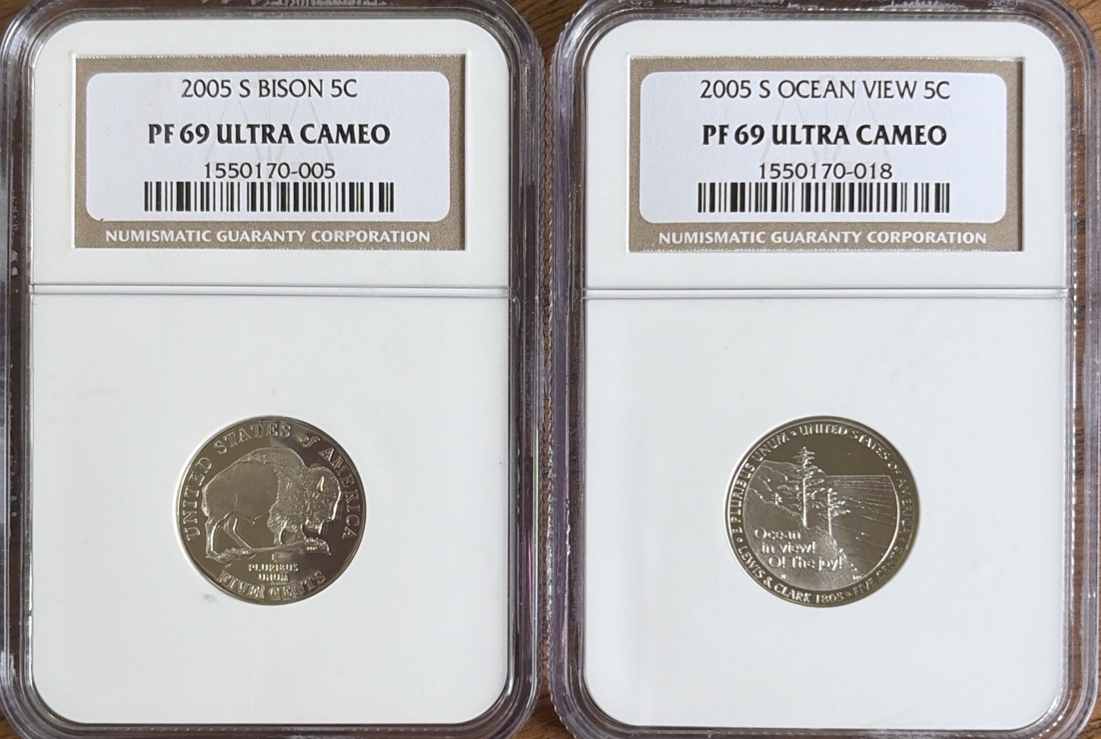 2005 S 25c Jefferson Nickels Bison & Ocean View, NGC PF69 Ultra Cameo 2 Coins