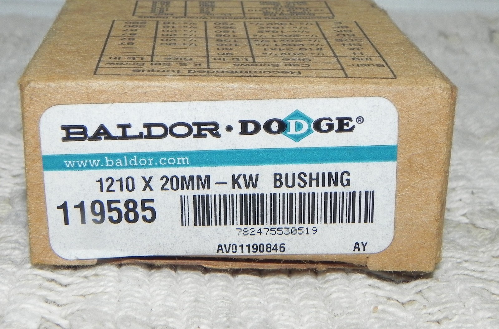 Dodge 1210 x 20mm KW Taper-Lock Bushing 119585, 20mm Bore
