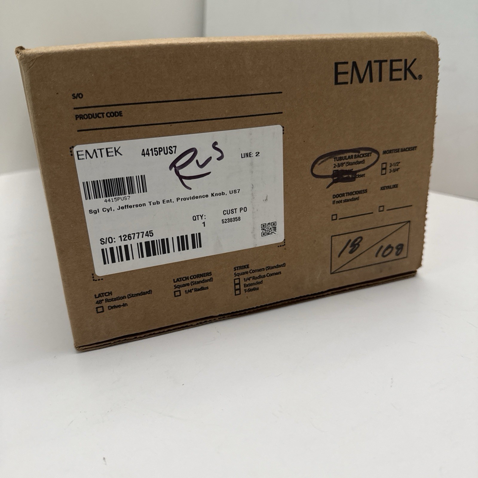 EMTEK 4415PUS7 Jefferson Series Dummy Handleset w/ Providence Knob-P. Brass