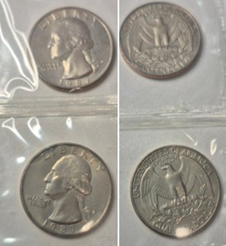 1987P & D Washington Quarters, Two Coins in OM Cello