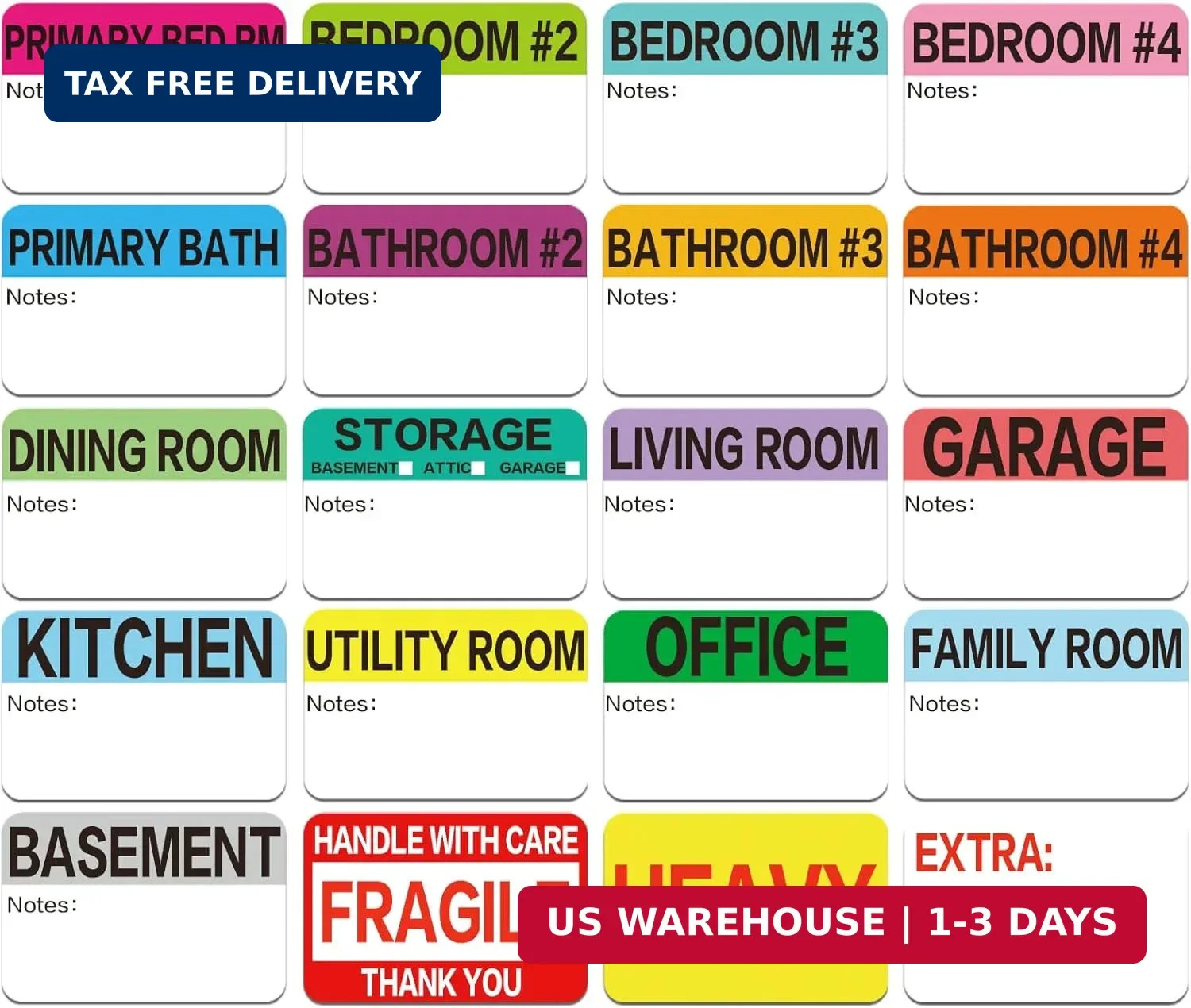 600 Count 3 x 2 Large Home Moving Packing Box Labels for 3-4 Bedroom House with