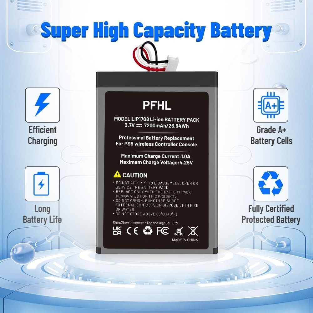 2 Pack 7200mAh High Capacity PS5 Controller Battery, New Upgrade + Repair Tools