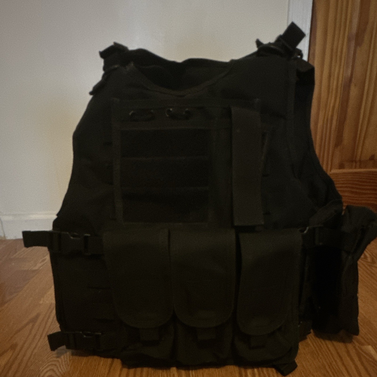 Black Nylon Tactical Airsoft Vest Modular MOLLE System Adjustable 8-Piece Set
