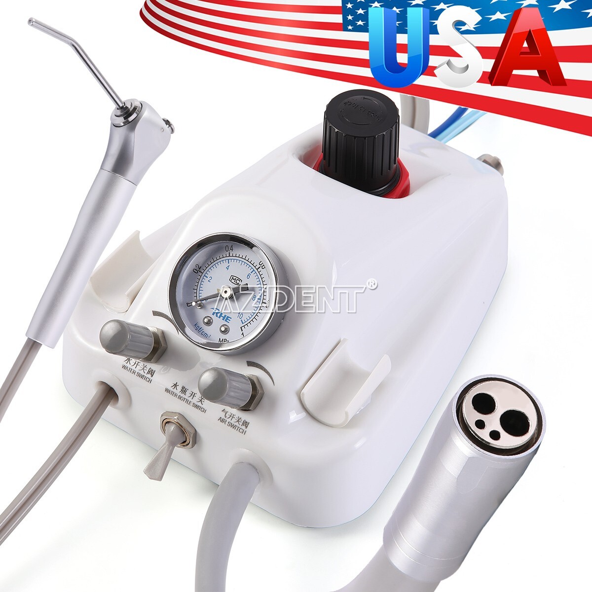 Portable Dental Turbine Unit 4 Holes 3 Way Syringe Work with Air Compressor