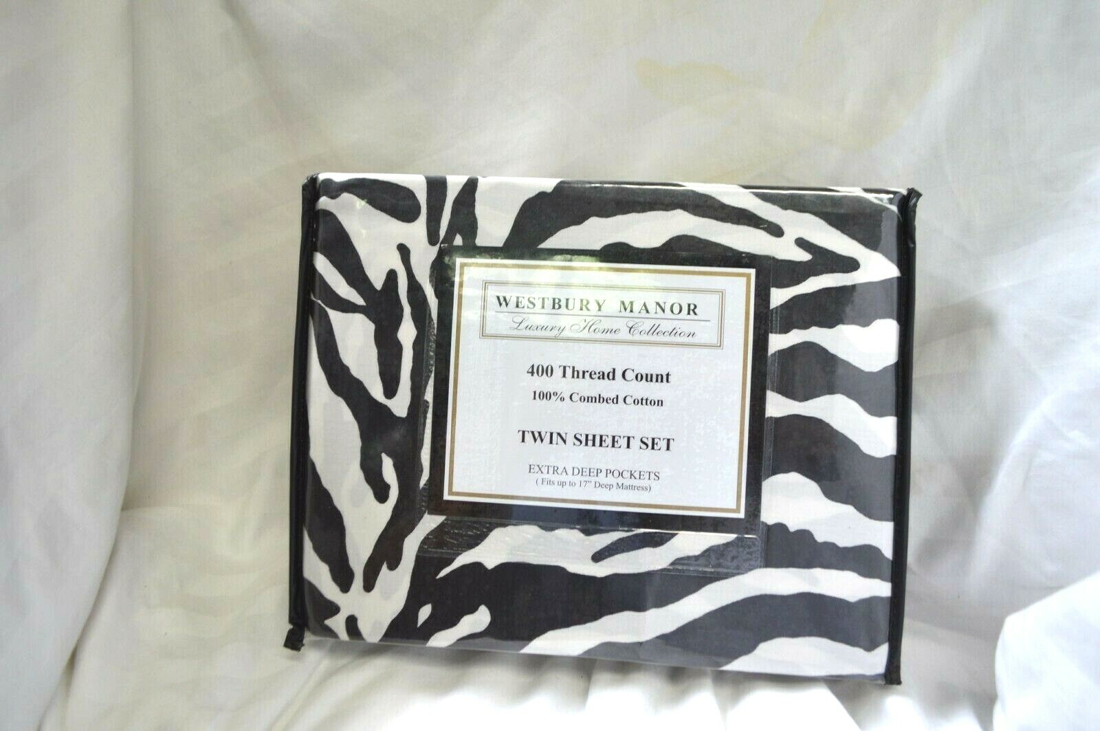 Westbury MANOR ZEBRA 100% COMBED COTTON 400 TC TWIN 3PC SHEET SET EXTRA DEEP NIP