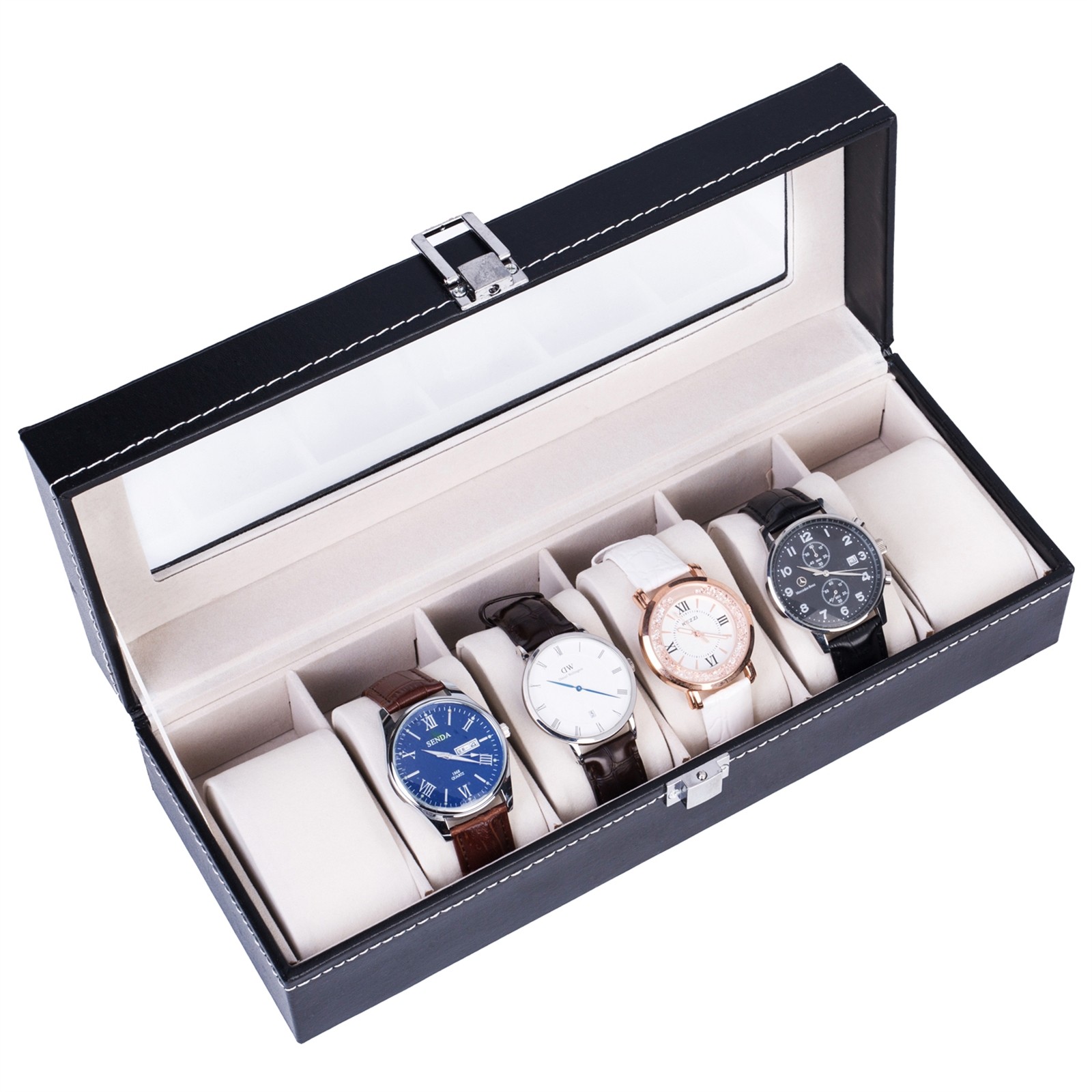 6 Compartments High-grade PU Leather Watch Collection Storage Box Portable NEW
