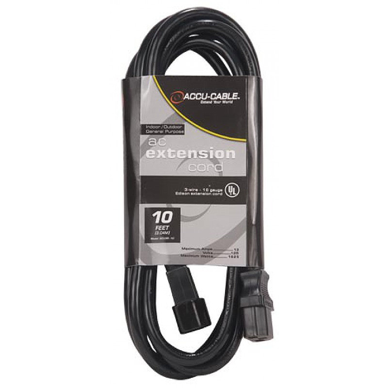 Elation ECCOM-10 10 Ft. 120V Black I.E.C. Translucent Extension Cord Ul Listed