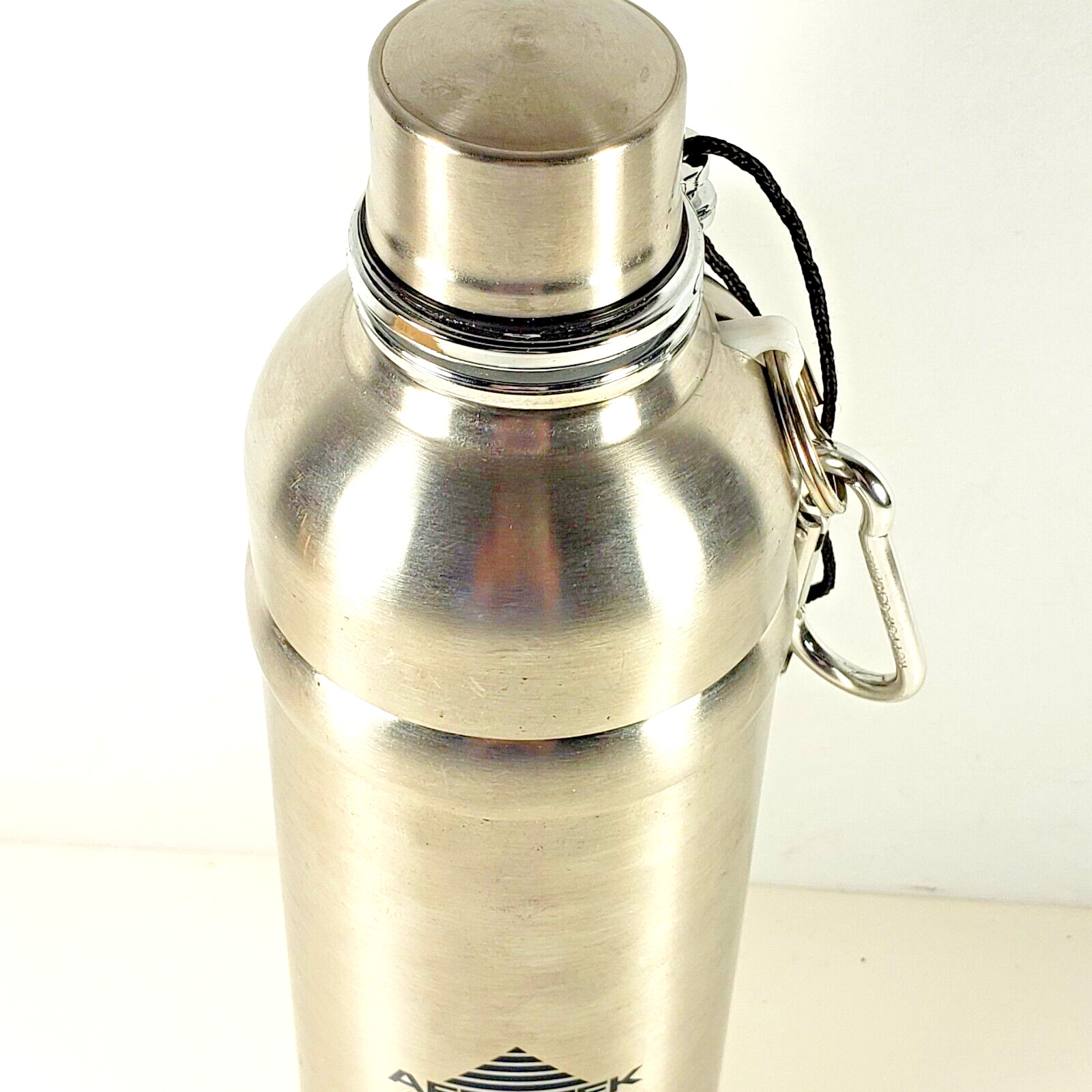 Aerotek by Leeds Stainless Steel Water Bottle W/Attached Cap & Carabiner 12 oz