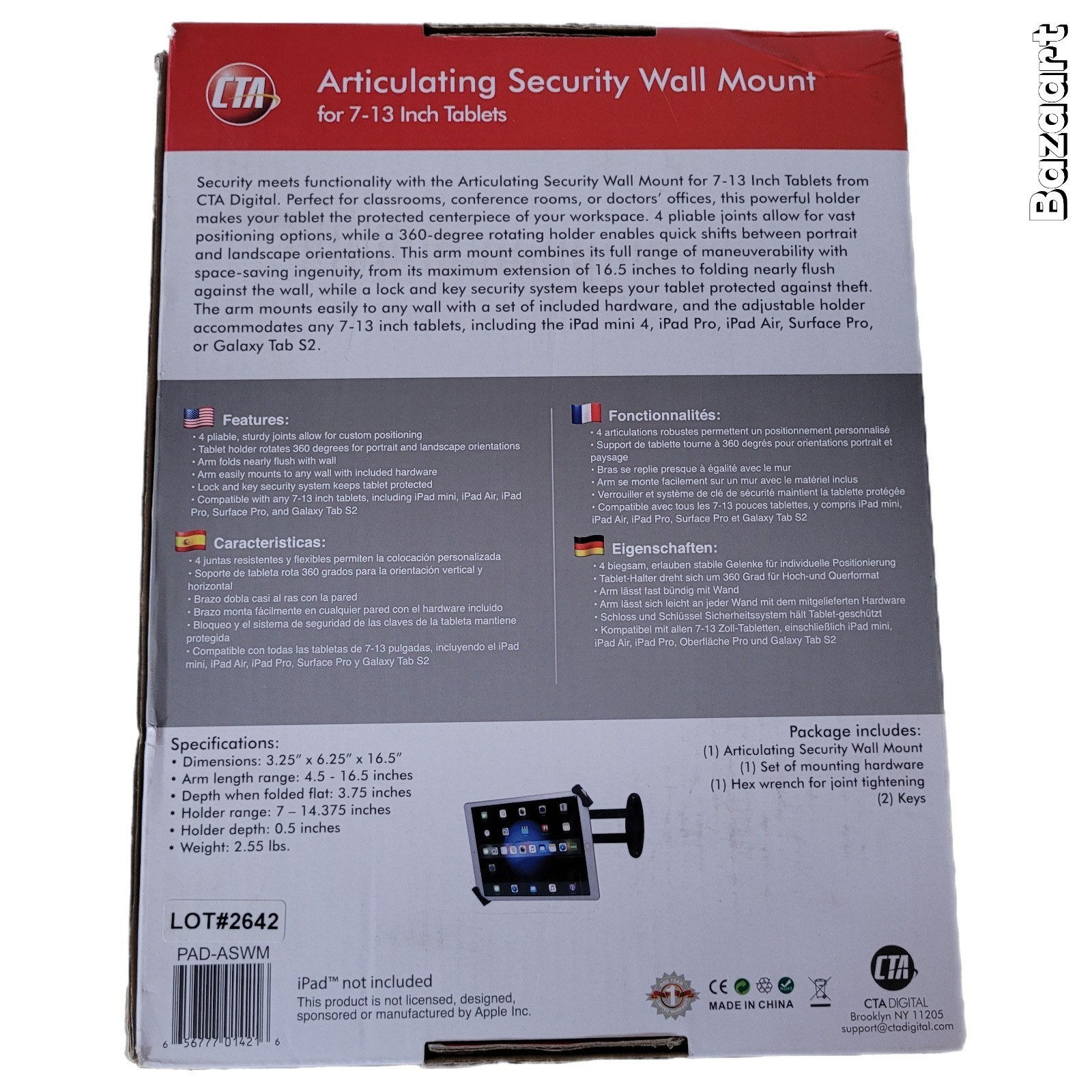 CTA Digital Articulating Security Wall Mount for 7-13" Tablets (C6) NEW