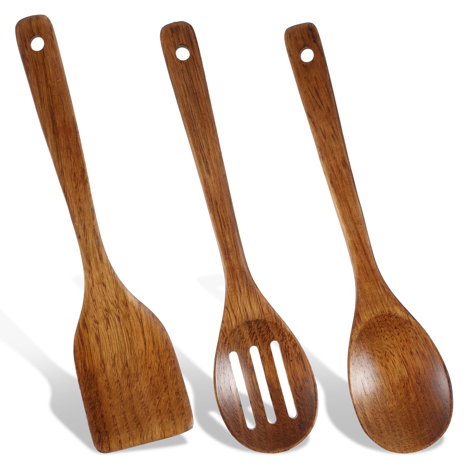 3PCS Wooden Spoons for Cooking 12 inch Non Scratch Woodens Spatulas Set Inclu...