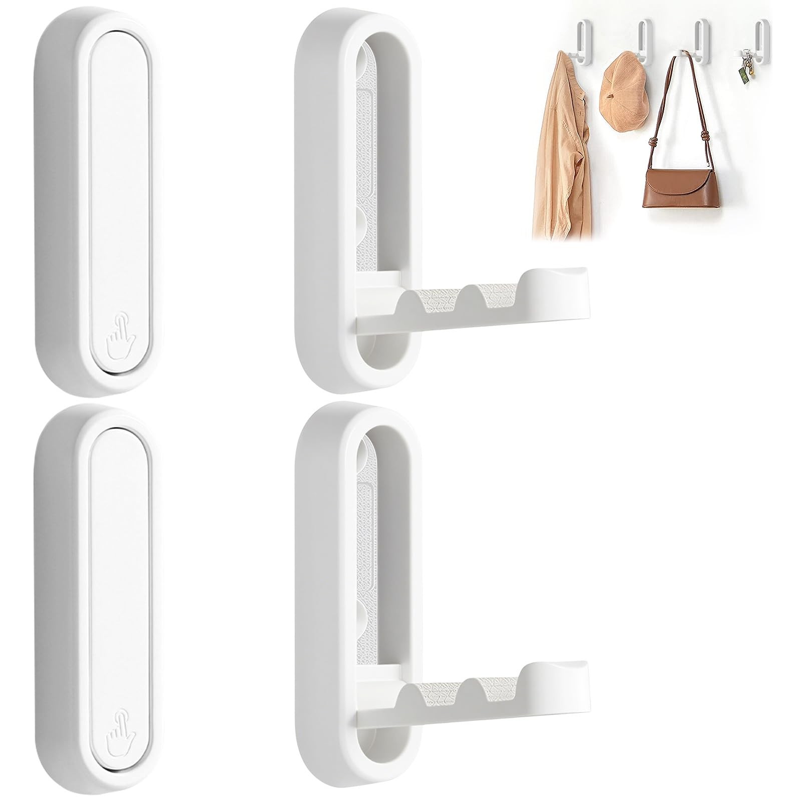 4Pcs Foldable Wall Hooks, Alloy Folding Hook White, Heavy Duty Folding Coat H...