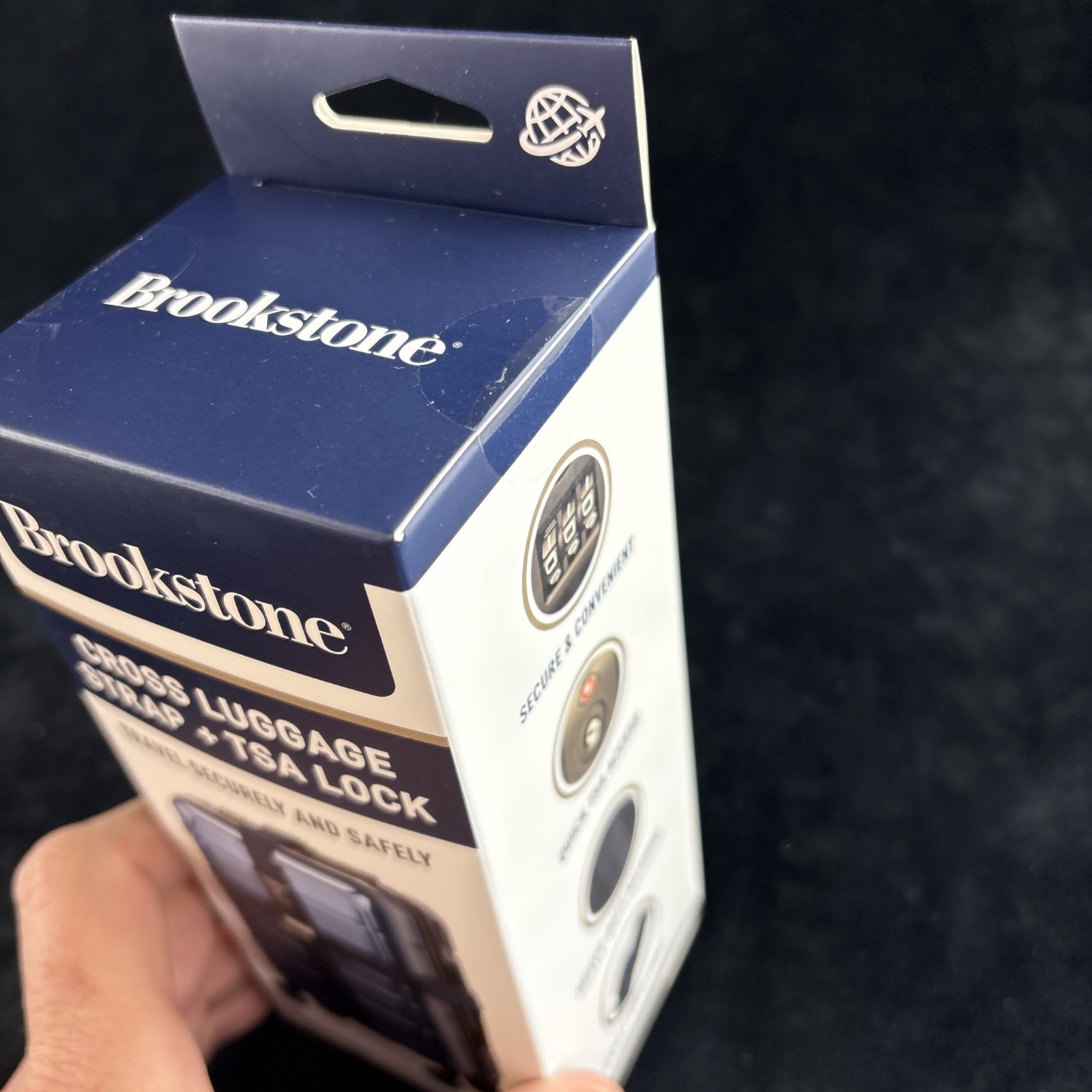 Brookstone Cross Luggage Strap + TSA Lock Black NEW